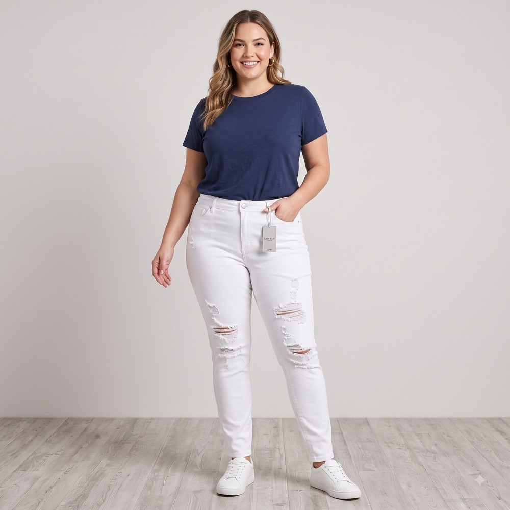NWT Judy Blue White Ripped Skinny Jeans Mid Rise Denim Plus Size 20W